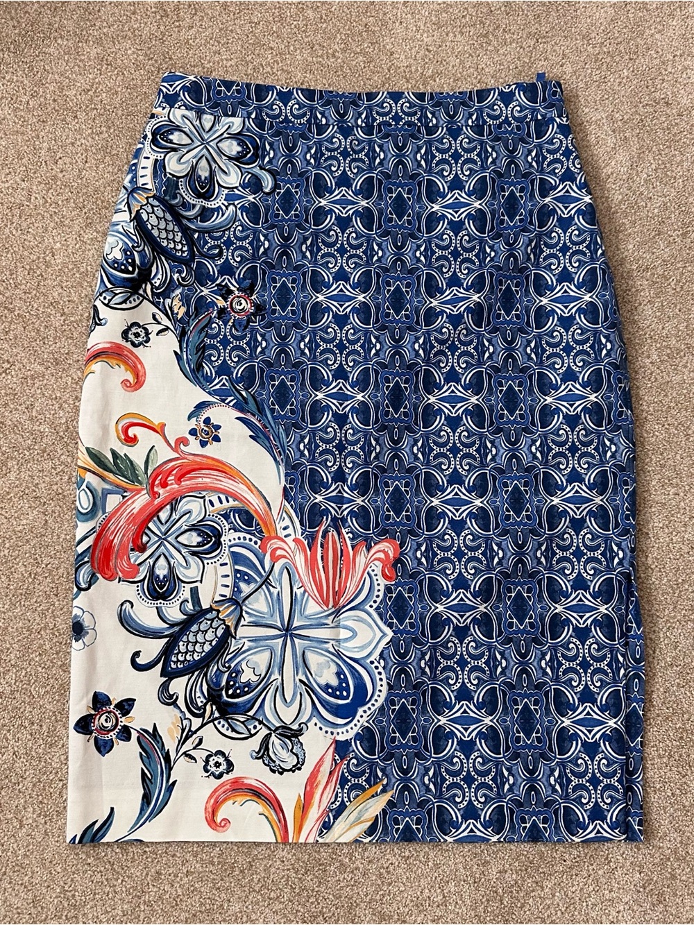 Anthropologie Blue White Floral-Print Pencil Skirt